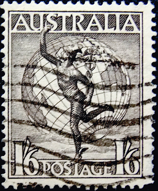Австралия 1949 год . Авиа Почта . Гермес и Земной шар . Каталог 0,70 €.  (2)